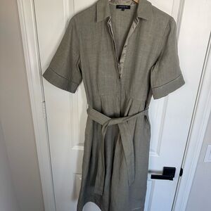 Lafayette 148 New York Linen Belted Shirt Dress Sage Minimalist Quiet Luxury S